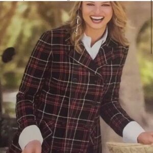 Cabi Women’s Plaid/Tartan Wool Blend Peacoat with buttons, size 0•••